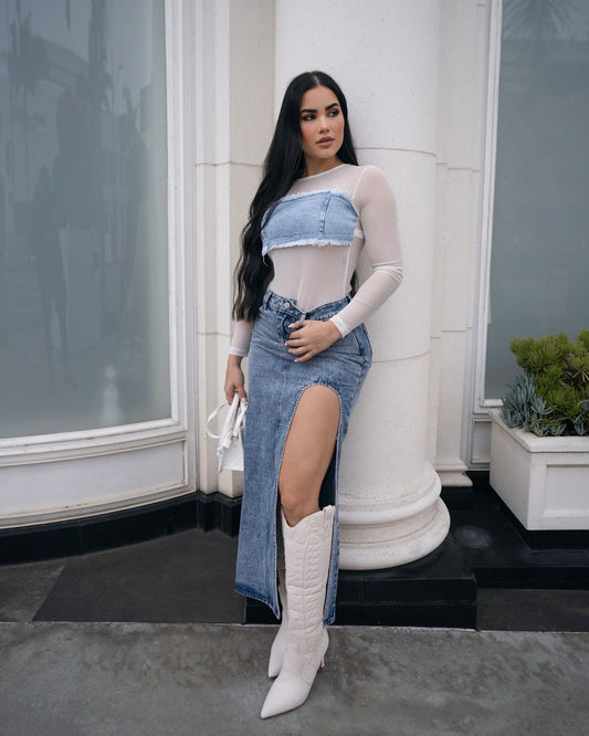 BODY BLANCO MANGA LARGA MALLA PARTE JEAN