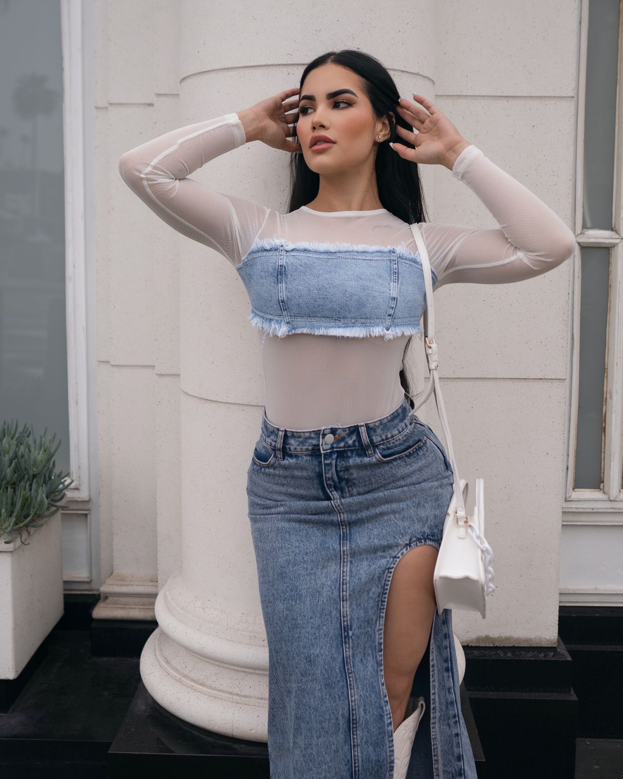 BODY BLANCO MANGA LARGA MALLA PARTE JEAN