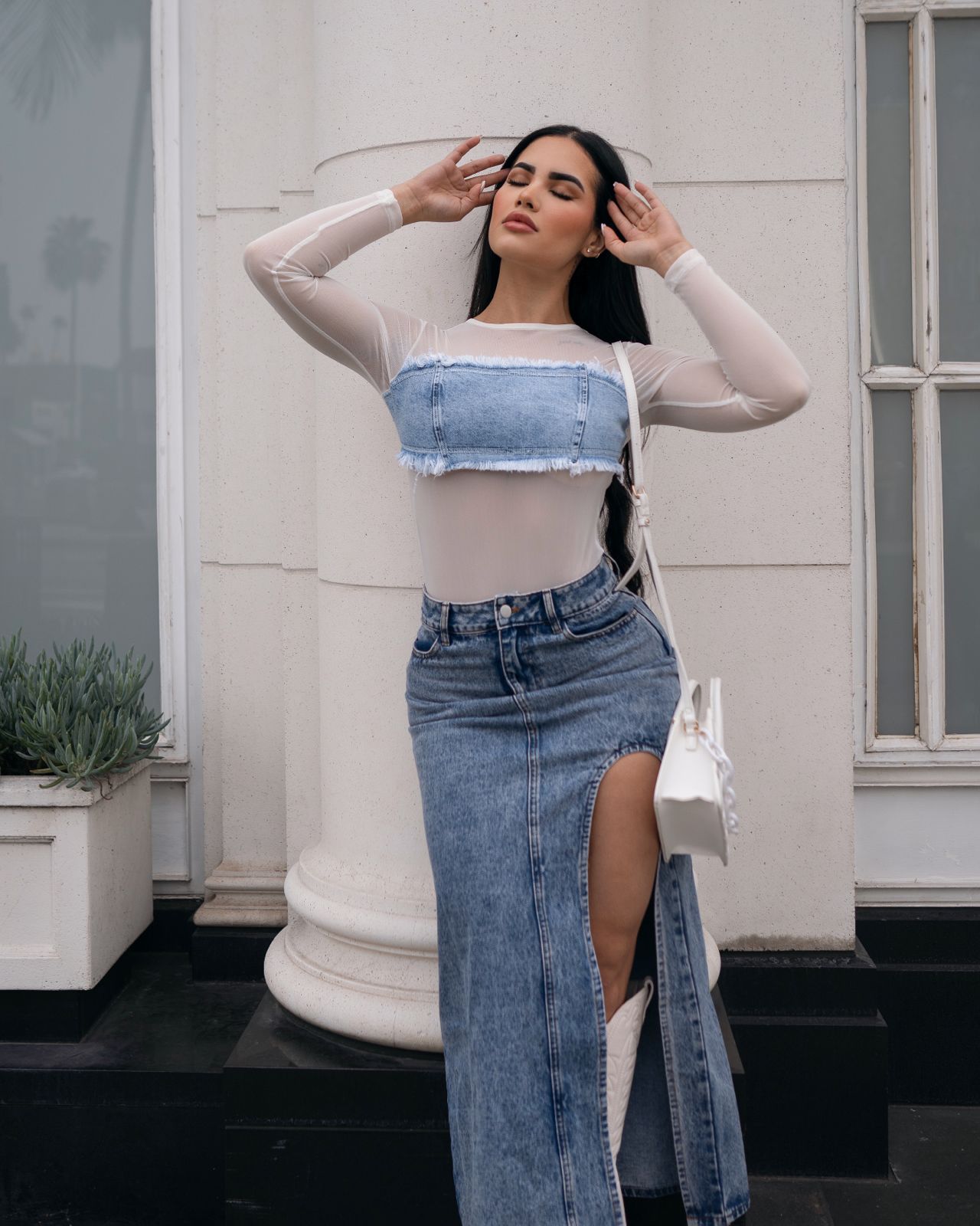 BODY BLANCO MANGA LARGA MALLA PARTE JEAN