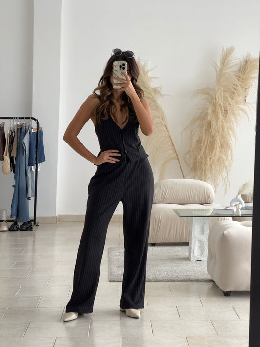 SET RAYAS PANTALON Y TOP HALTER