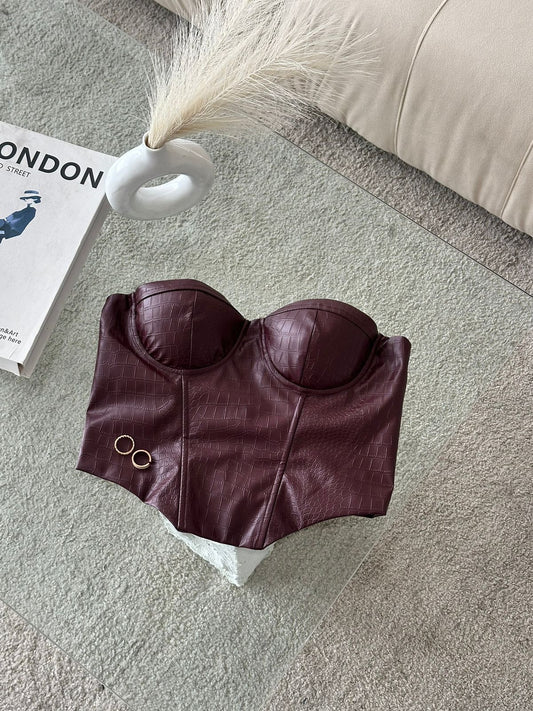 CORSET COPAS EFECTO CUERO VINOTINTO