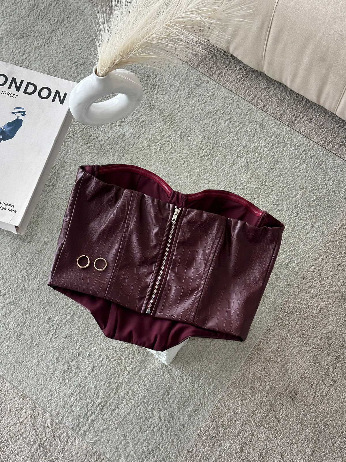 CORSET COPAS EFECTO CUERO VINOTINTO