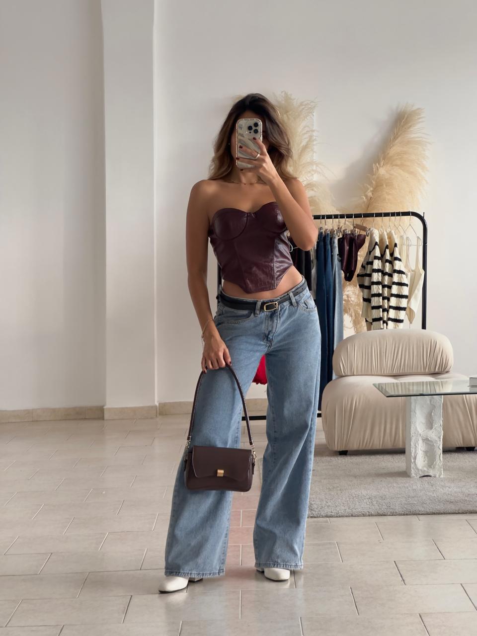 CORSET COPAS EFECTO CUERO VINOTINTO