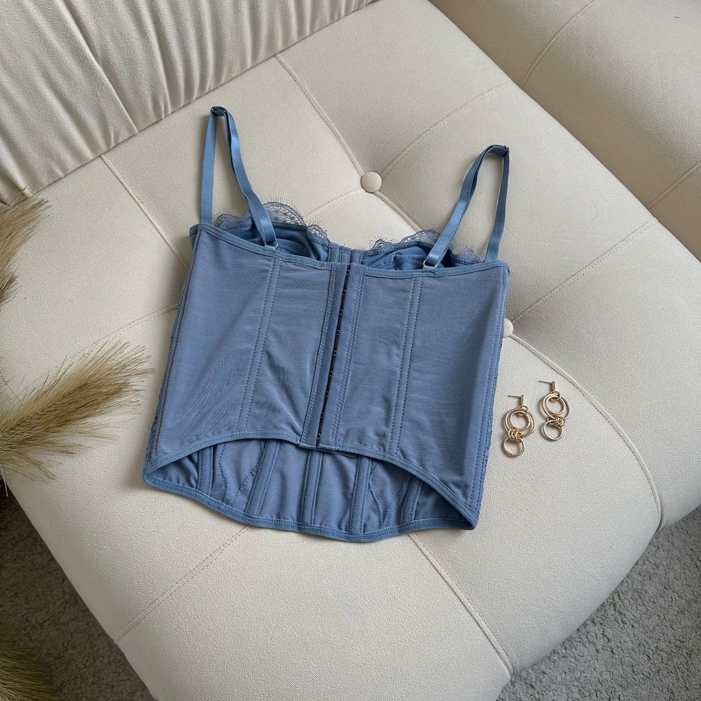 CORSET ENCAJE LARGO AZUL