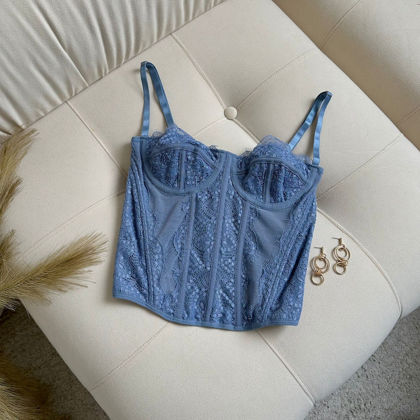 CORSET ENCAJE LARGO AZUL