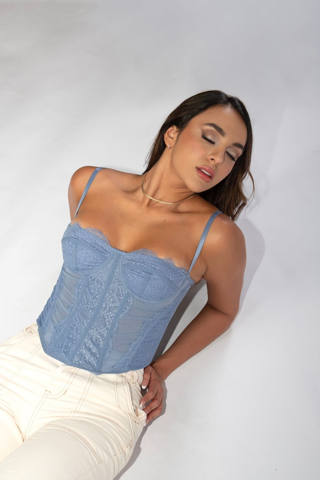 CORSET ENCAJE LARGO AZUL