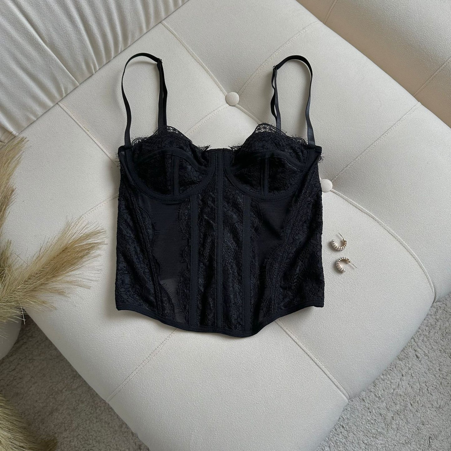 CORSET ENCAJE LARGO NEGRO