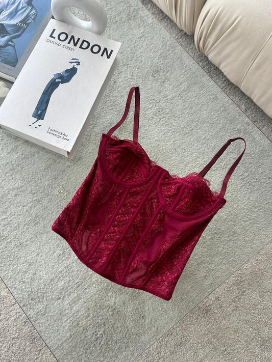 CORSET ENCAJE LARGO VINOTINTO