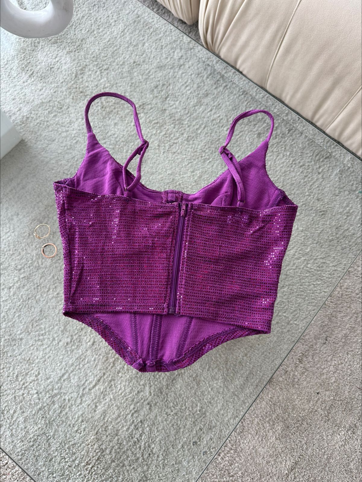 CORSET MORADO COPAS PEDRERIA PLANA