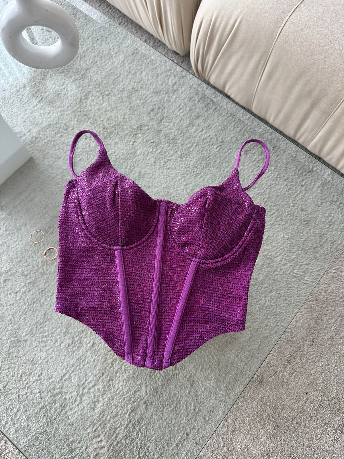 CORSET MORADO COPAS PEDRERIA PLANA