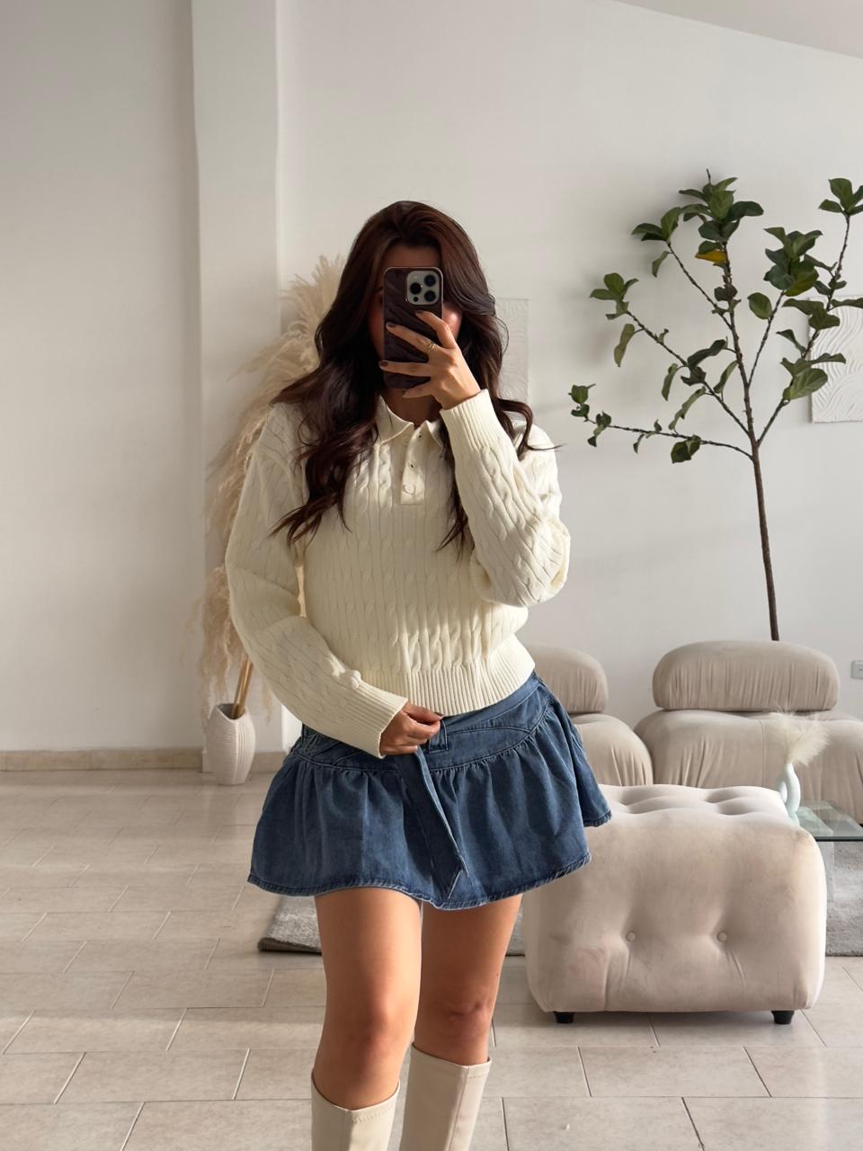 SWEATER POLO CREMA TEJIDO