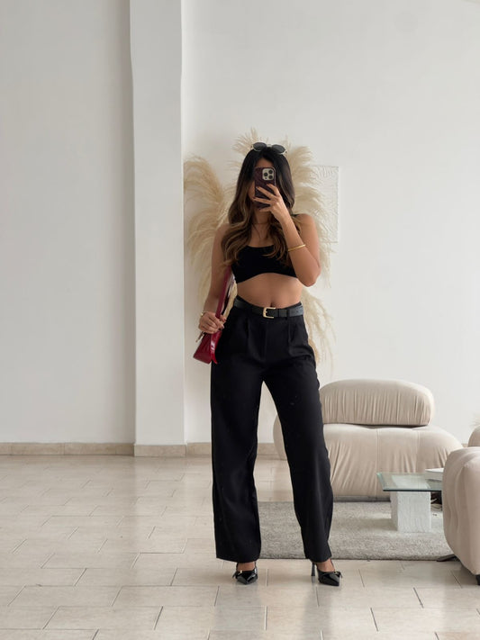 PANTALÓN EN TELA NEGRO