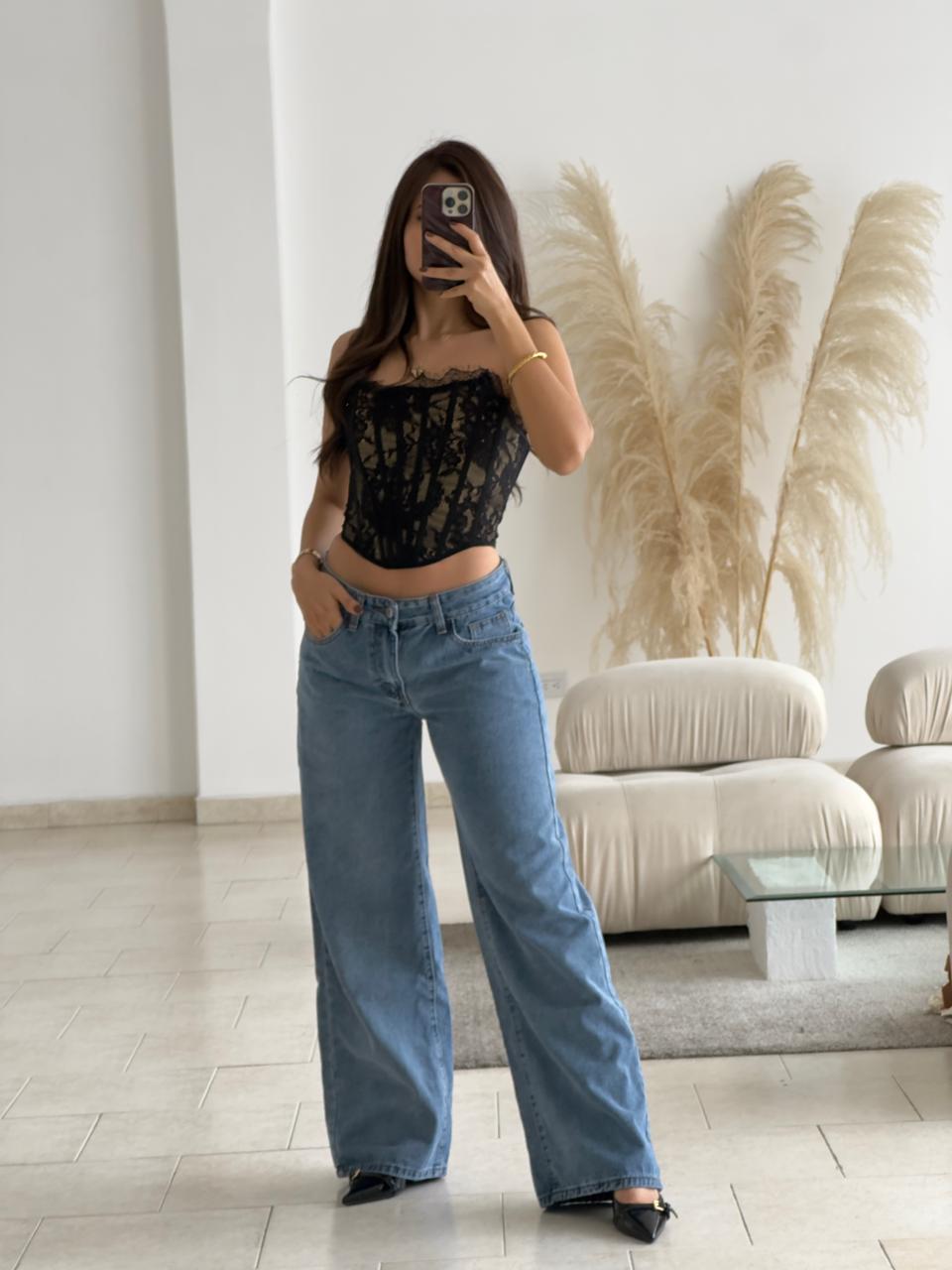 CORSET NEGRO STRAPLESS ENCAJE