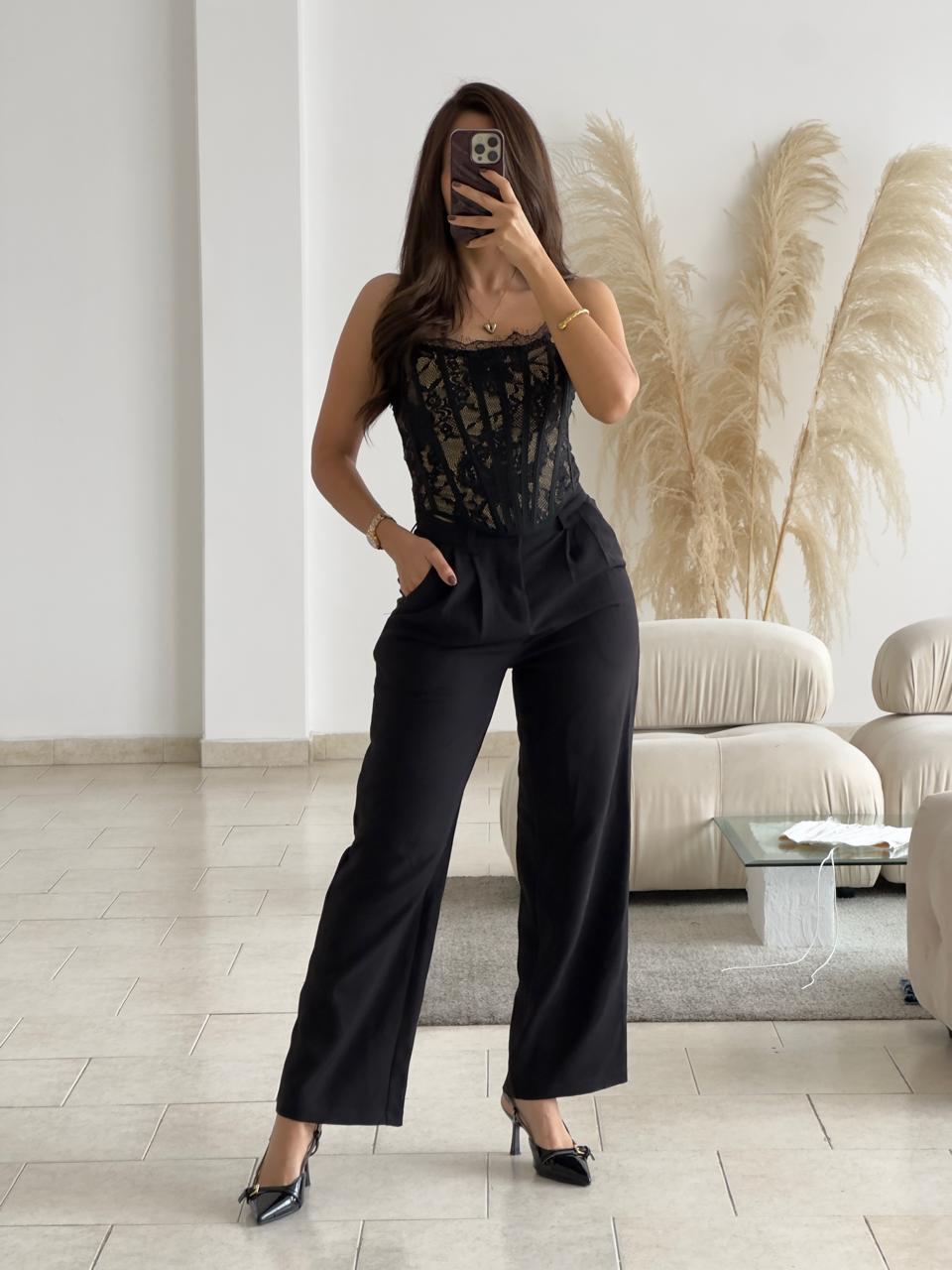 CORSET NEGRO STRAPLESS ENCAJE