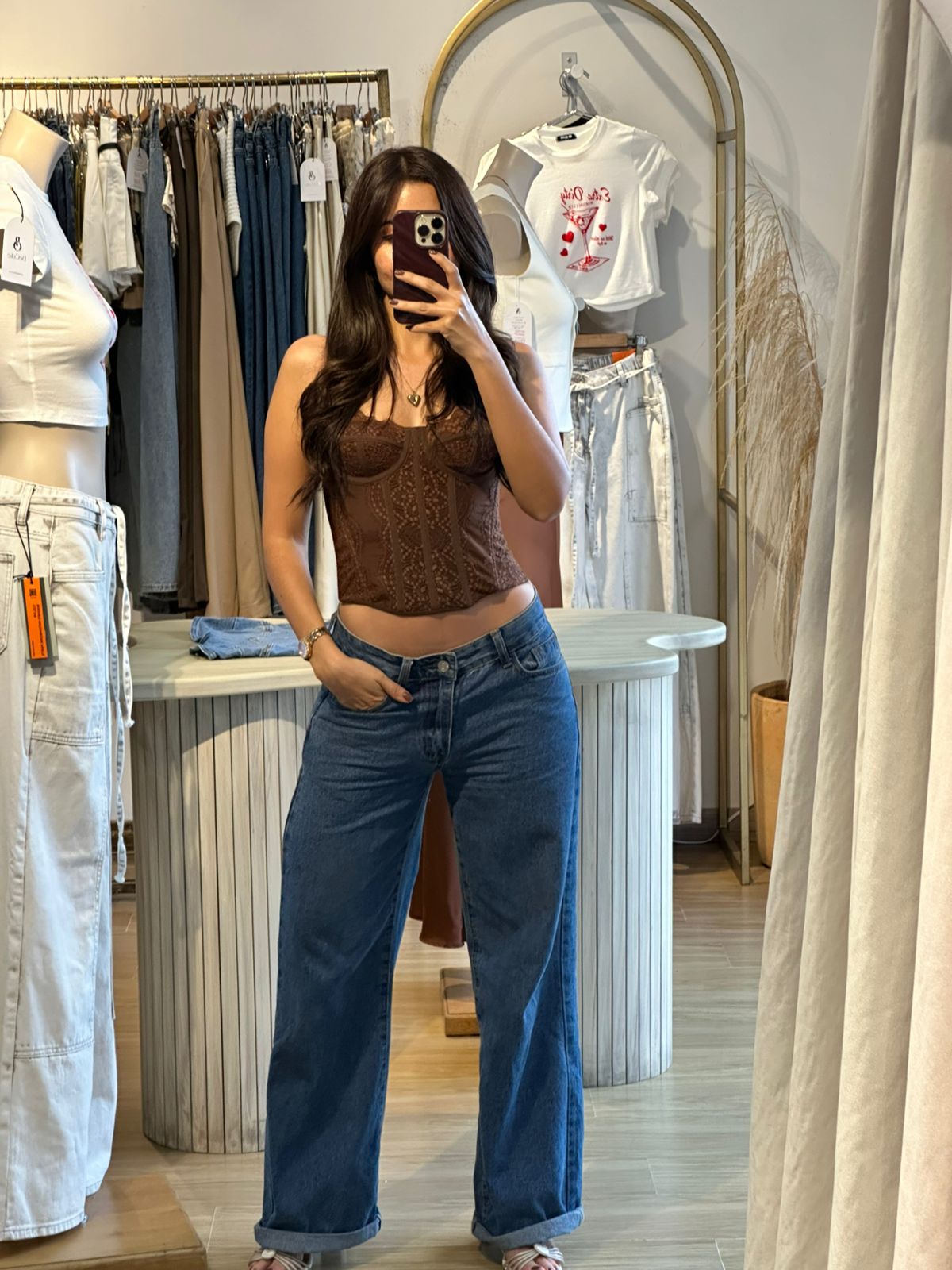 CORSET ENCAJE LARGO MOCHA