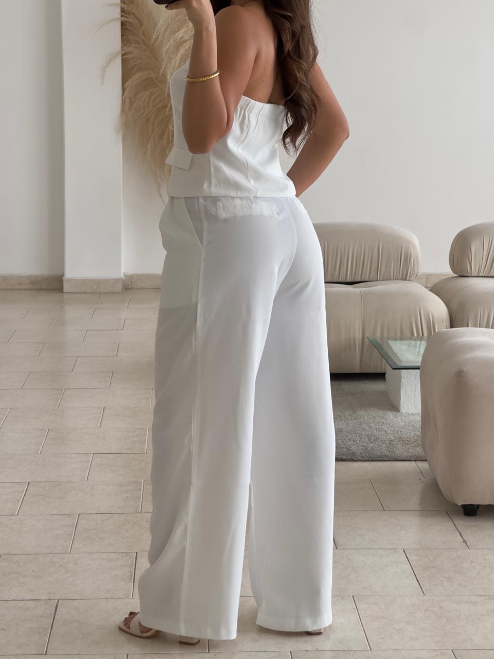 SET CHALECO STRAPLESS Y PANTALÓN BLANCO