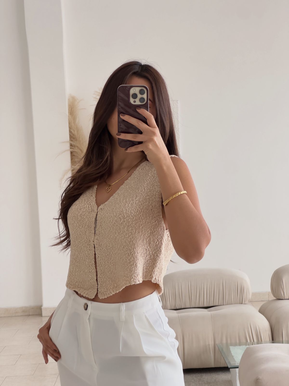 BLUSA CHALECO TEJIDO CAFÉ