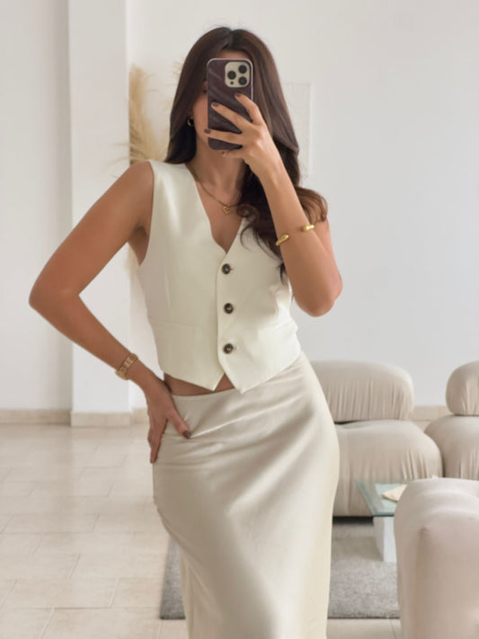 CHALECO EN TELA CREMA