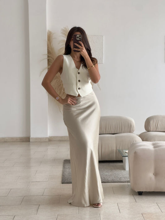 FALDA SATINADA LARGA CHAMPAÑA