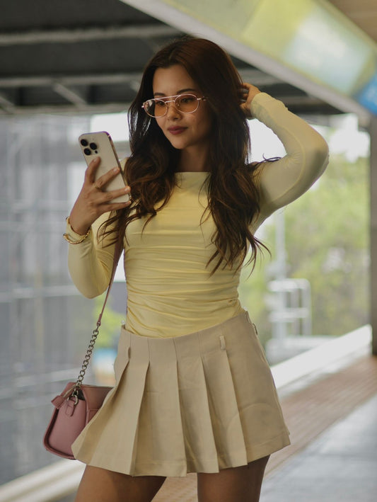 BLUSA MANGA LARGA AMARILLA FRUNCIDOS