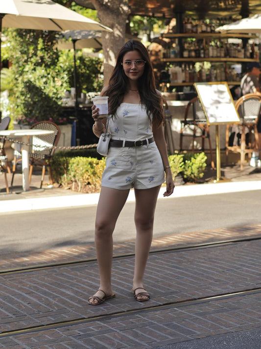 ENTERIZO DENIM STRAPLESS FLORECITAS