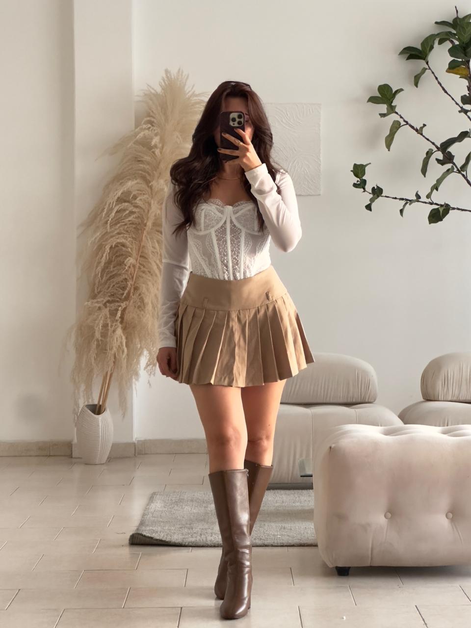 CORSET ENCAJE MANGA LARGA BLANCO