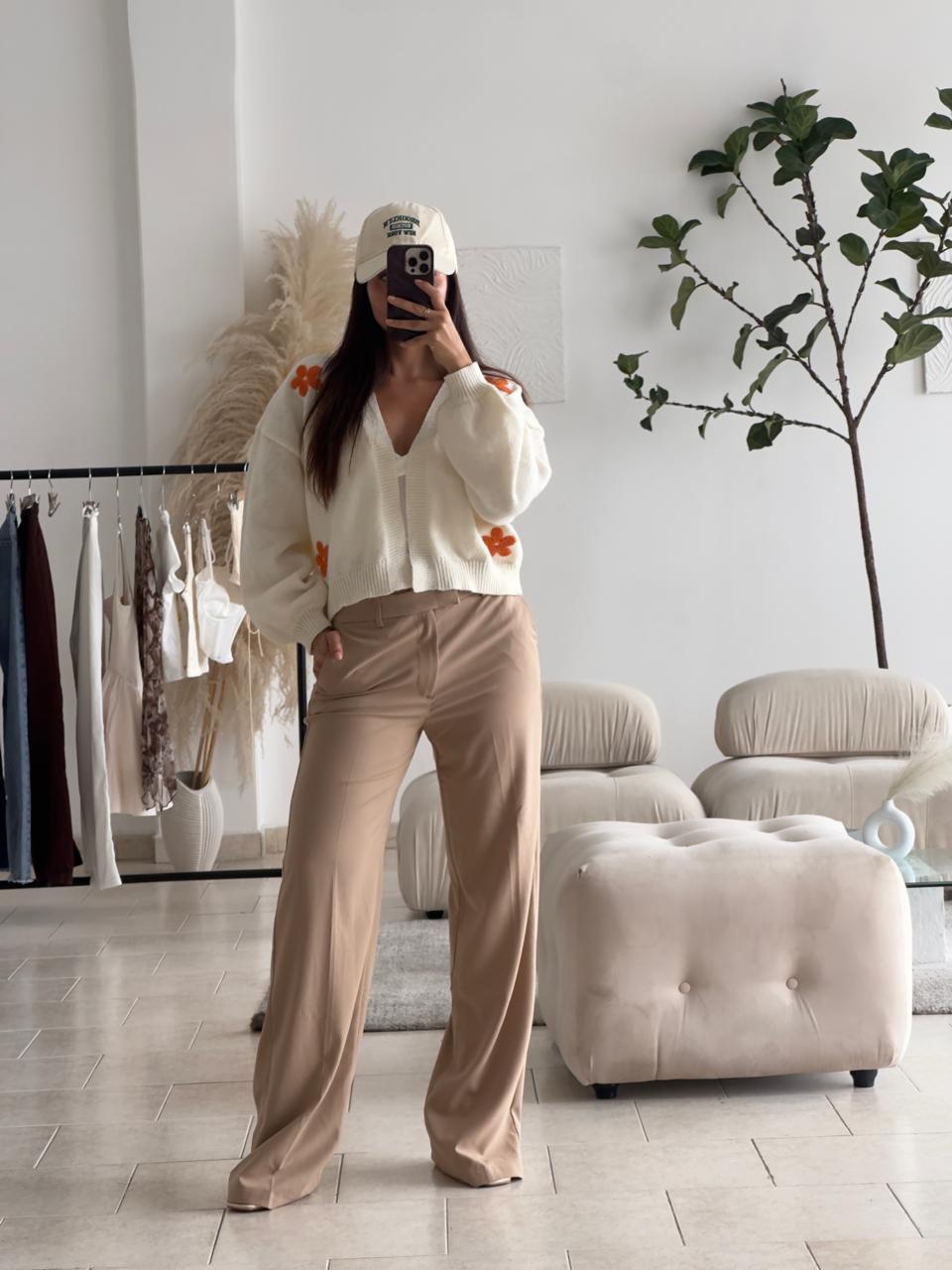 CARDIGAN CREMA FLORES NARANJAS