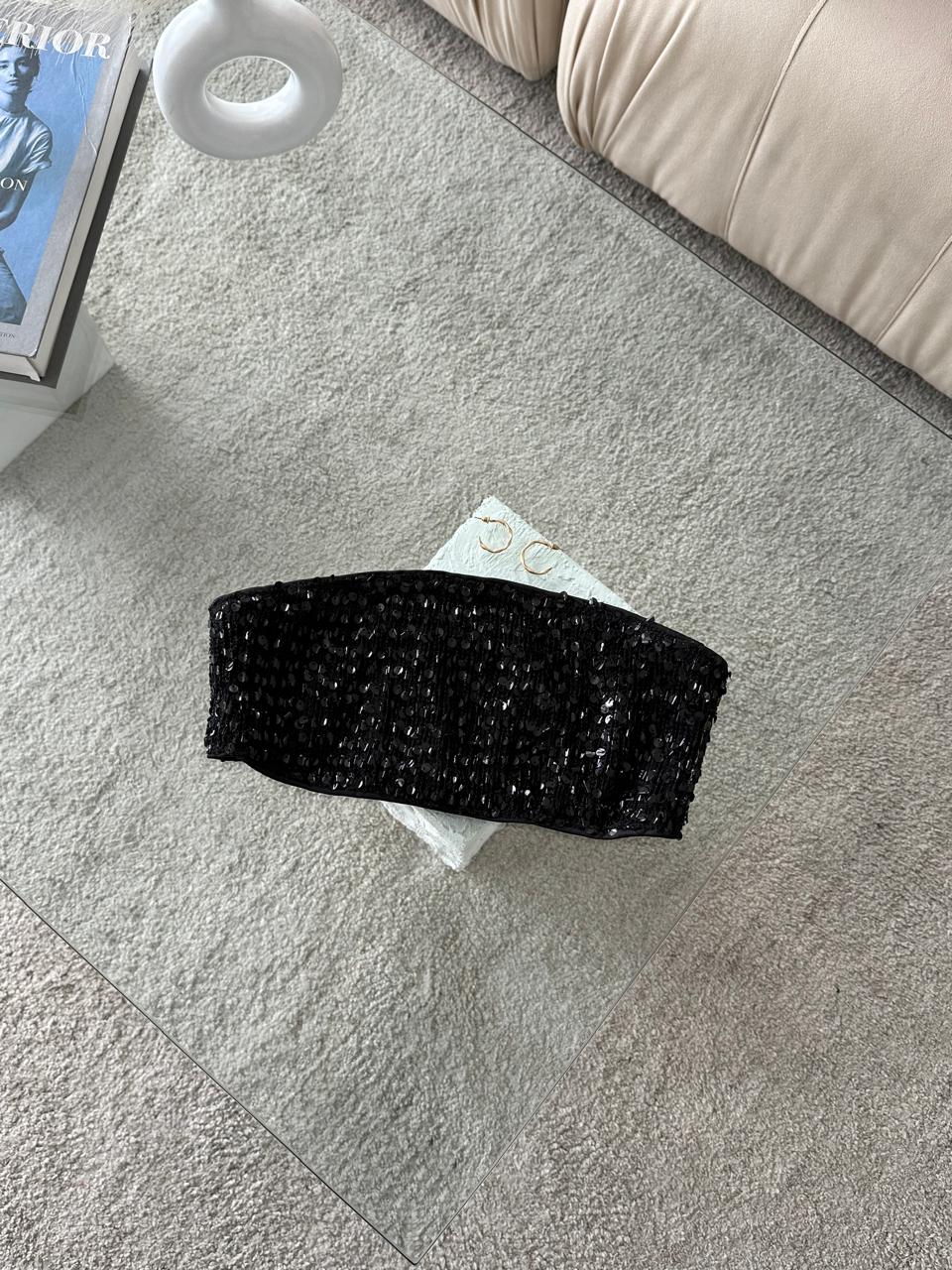 TOP STRAPLESS LENTEJUELAS NEGRO