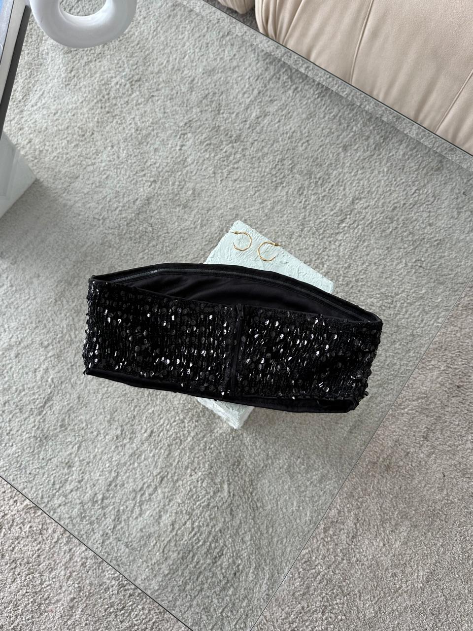 TOP STRAPLESS LENTEJUELAS NEGRO