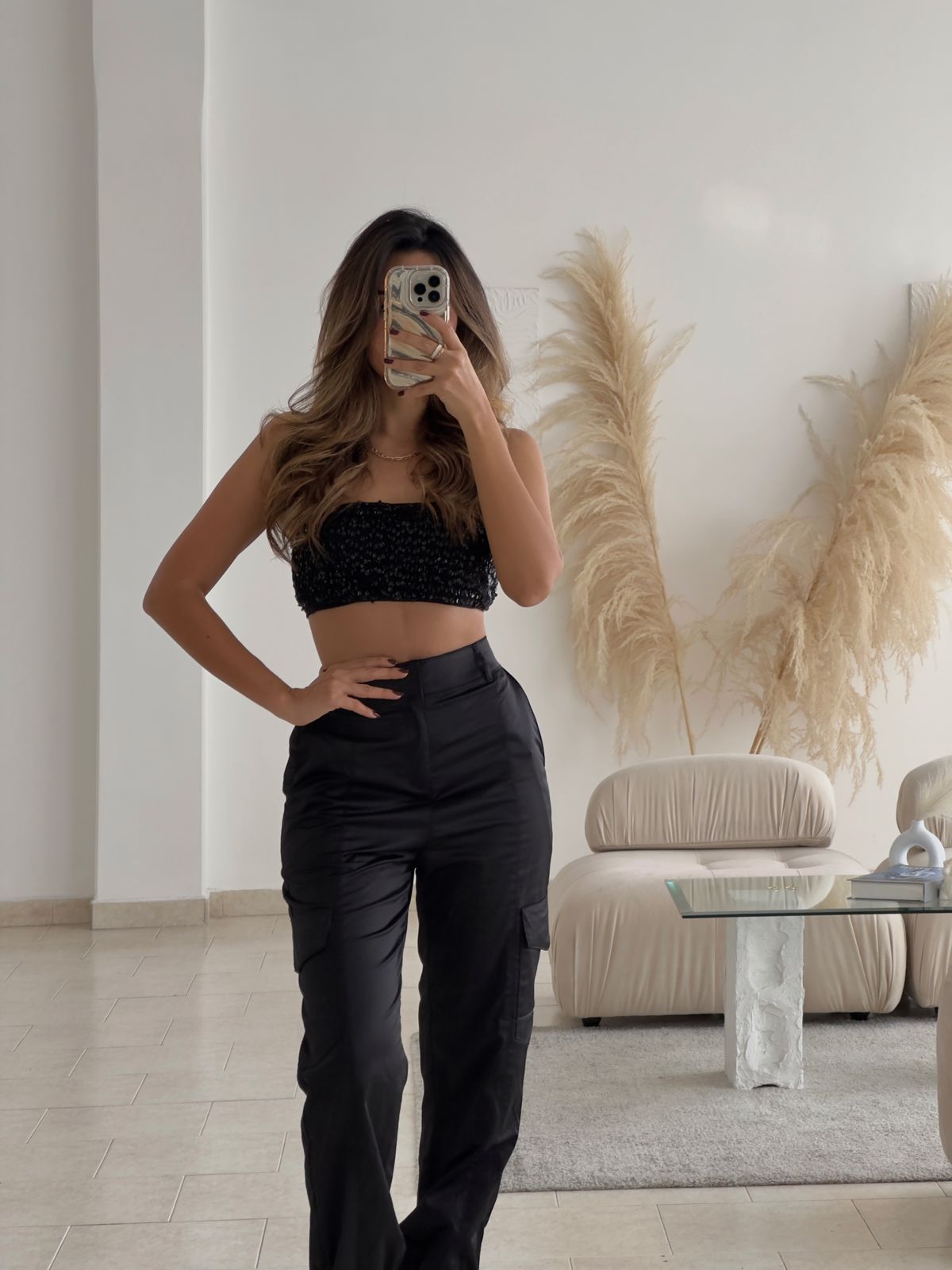 TOP STRAPLESS LENTEJUELAS NEGRO