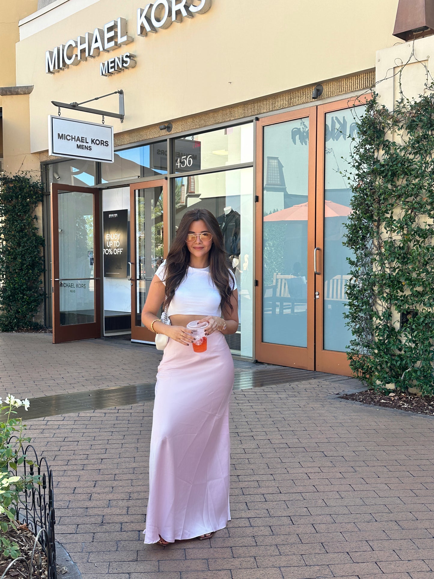 FALDA SATINADA LARGA PALO ROSA