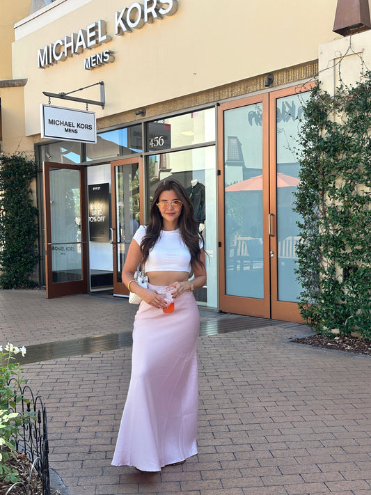 FALDA SATINADA LARGA PALO ROSA