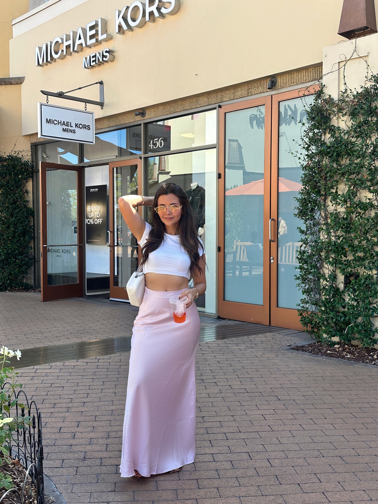 FALDA SATINADA LARGA PALO ROSA