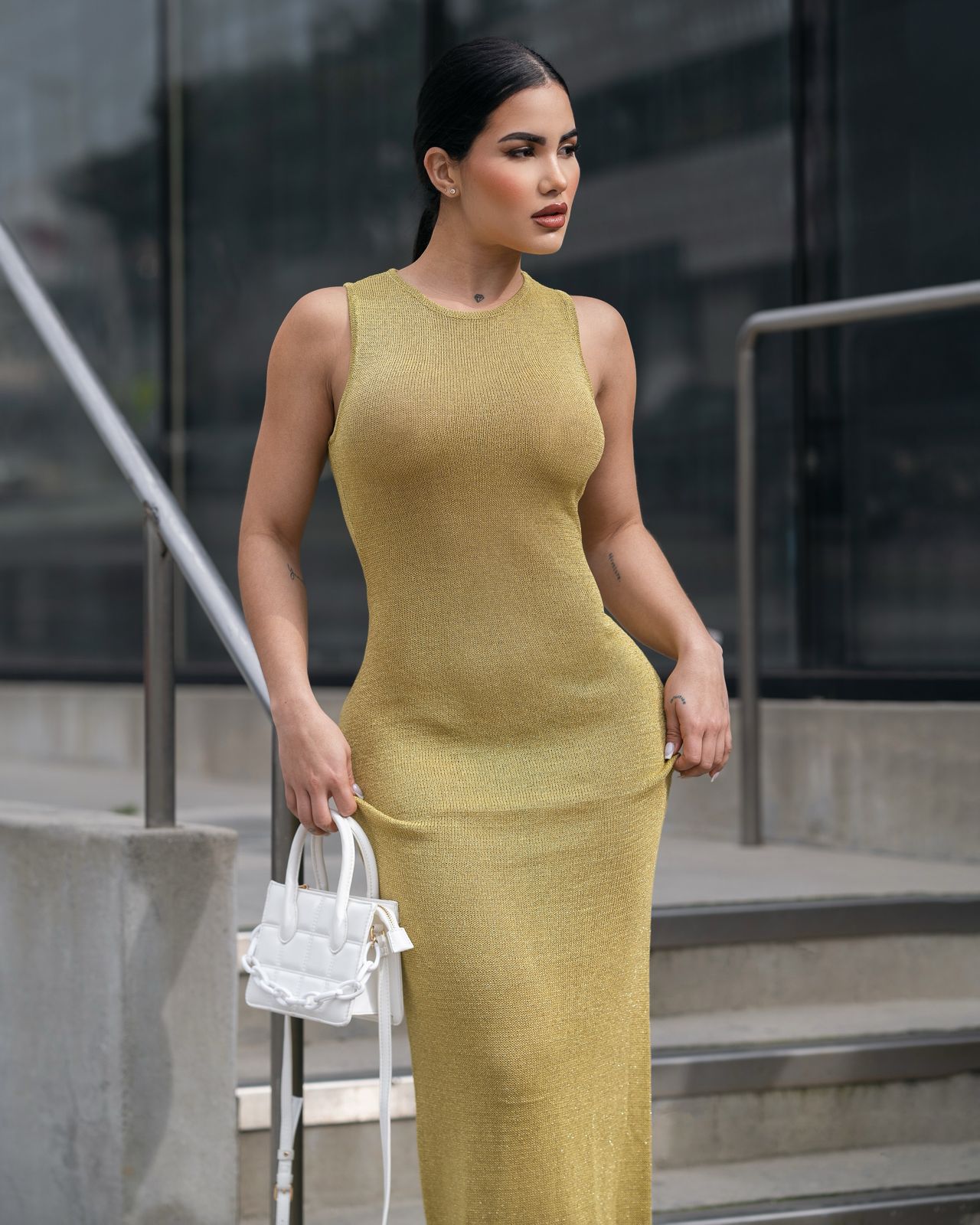 VESTIDO TEJIDO BRILLO VERDE