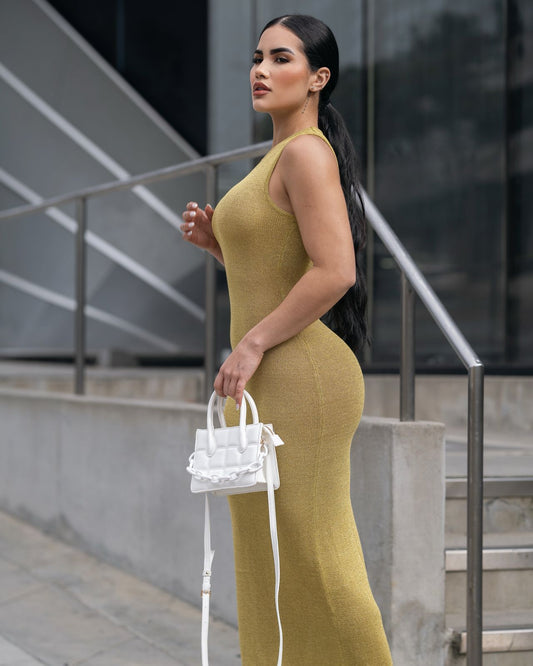 VESTIDO TEJIDO BRILLO VERDE