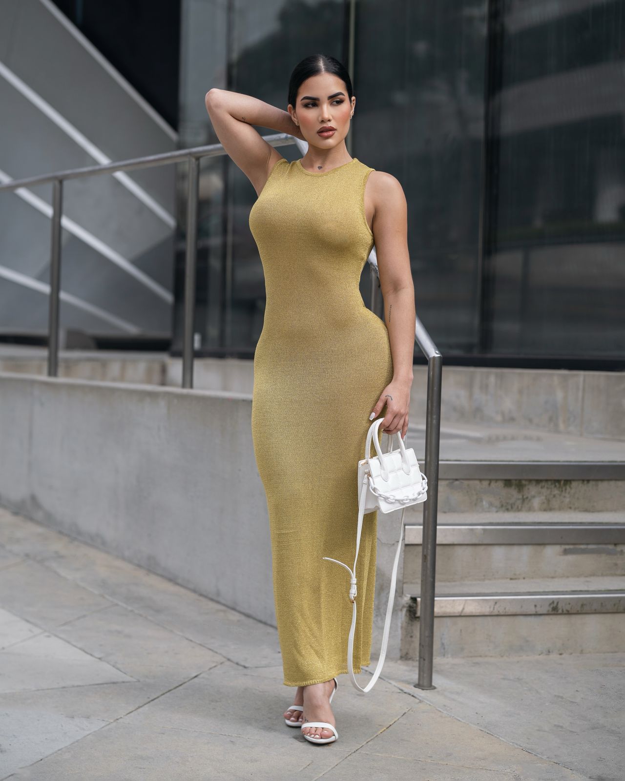 VESTIDO TEJIDO BRILLO VERDE