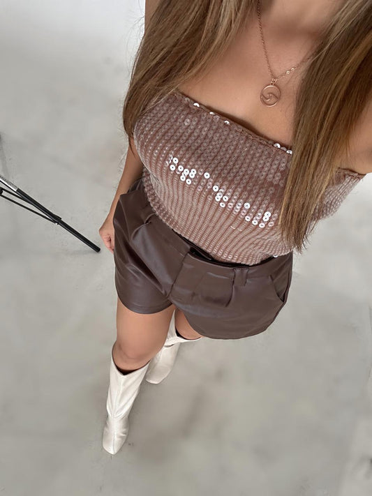 TOP STRAPLESS LENTEJUELAS ORO ROSA