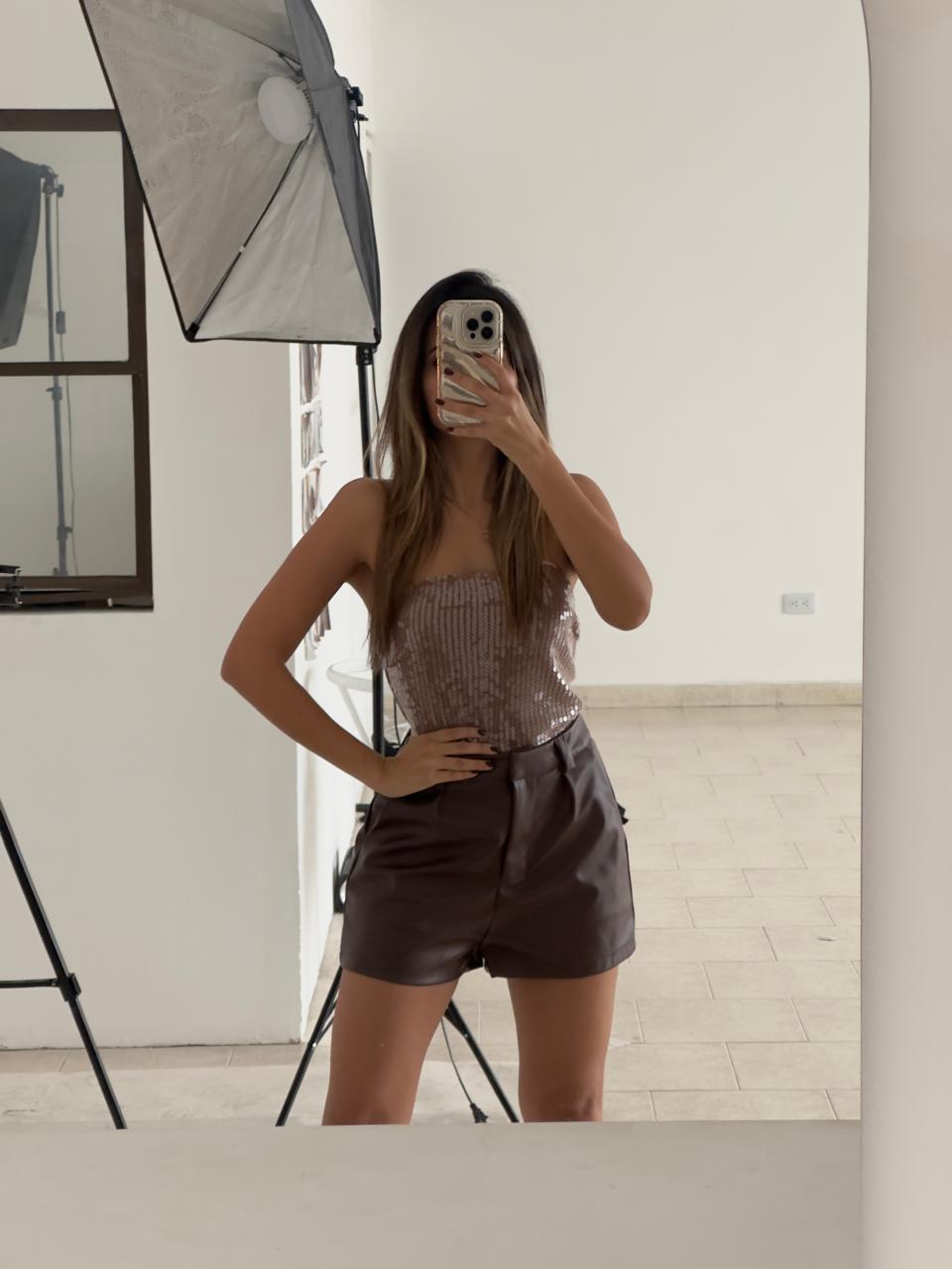 TOP STRAPLESS LENTEJUELAS ORO ROSA