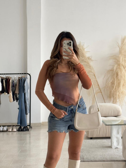 BLUSA TIE DYE MANGA LARGA CAFÉS