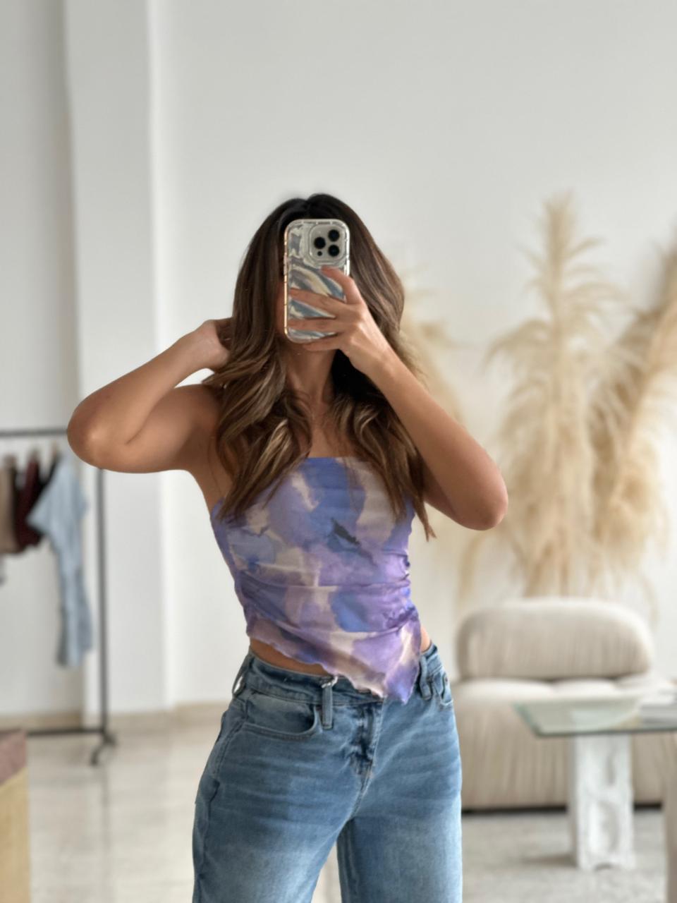 TOP TIE DYE MANGA STRAPLESS LILAS