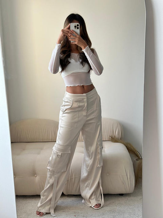 PANTALÓN CARGO SATINADO DORADO