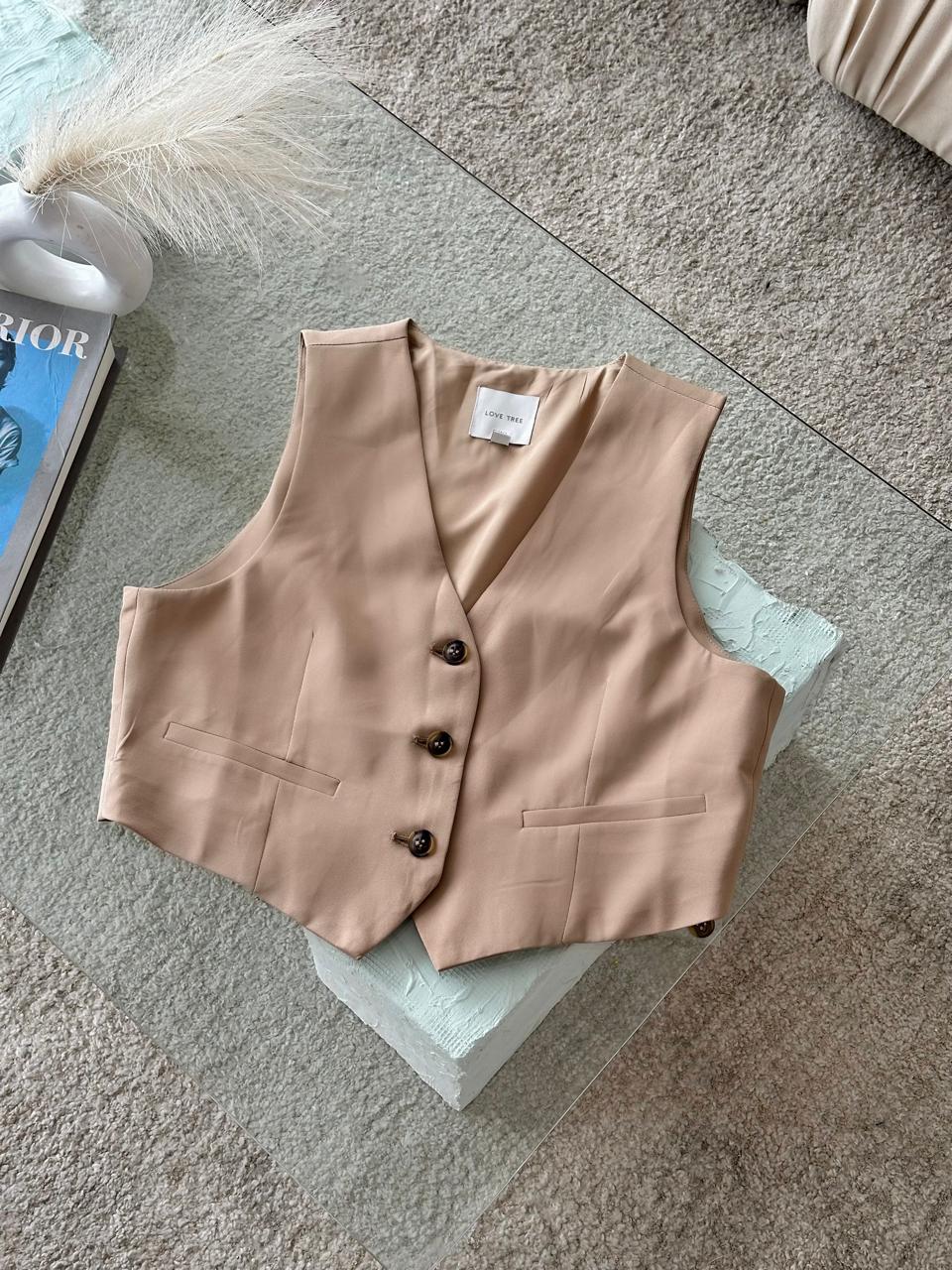 CHALECO EN TELA CAFÉ