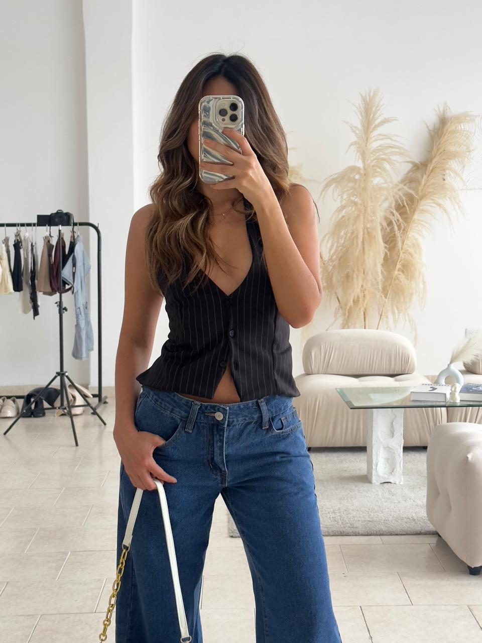 CHALECO HALTER RAYAS NEGRO