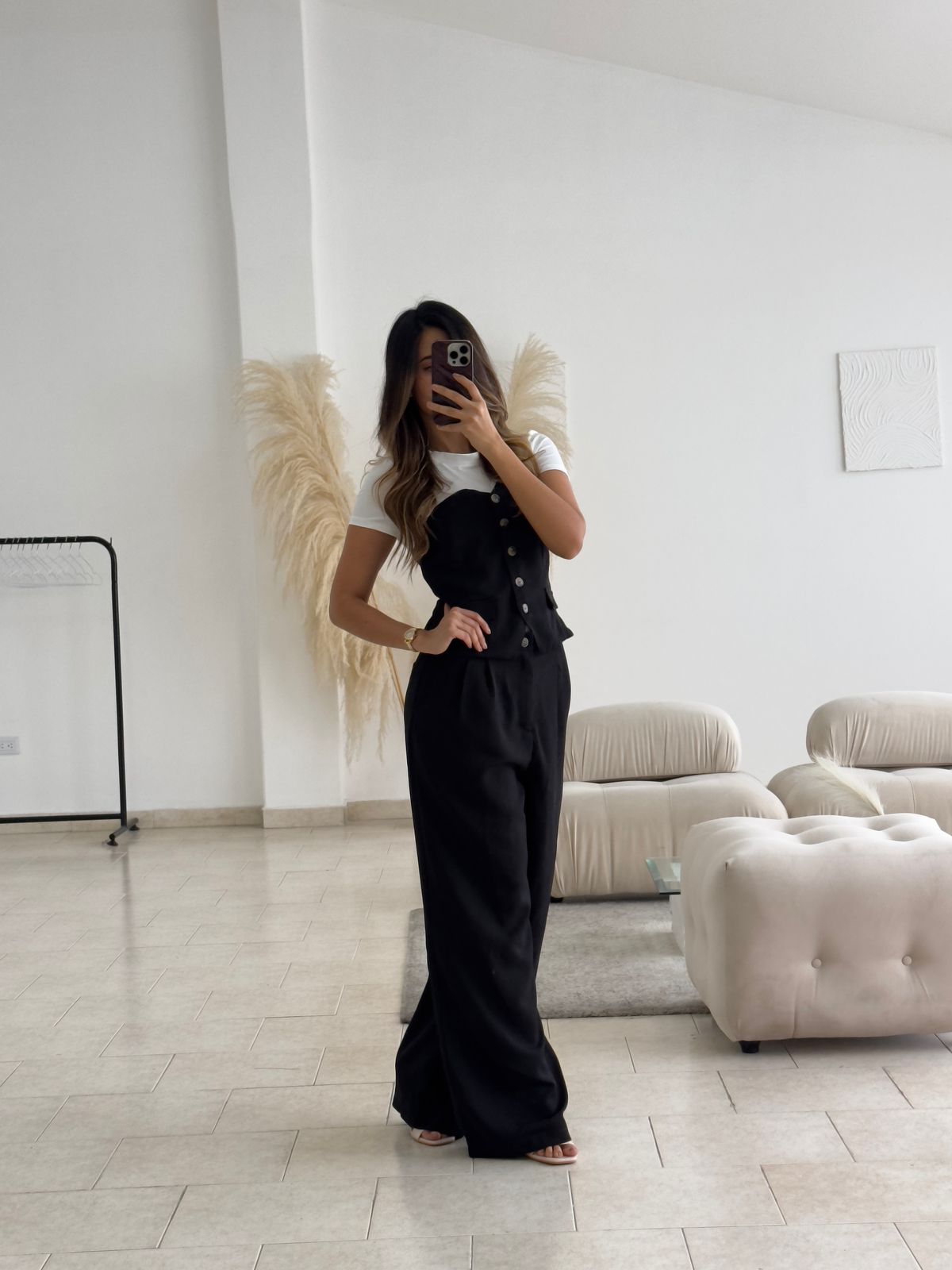 SET CHALECO STRAPLESS Y PANTALÓN NEGRO