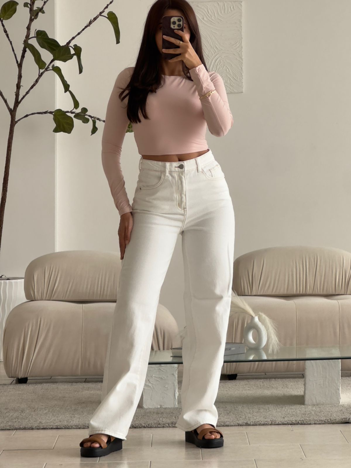 CROP TOP MANGA LARGA TELA DOBLE PALO ROSA