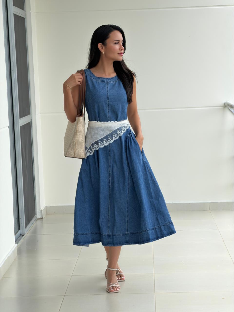 VESTIDO LARGO DENIM MANGA SIZA
