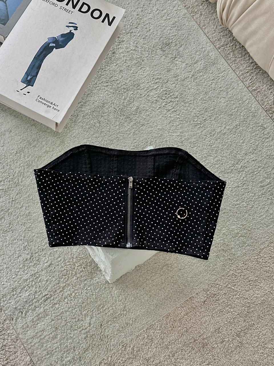 CORSET DENIM APLIQUES NEGRO