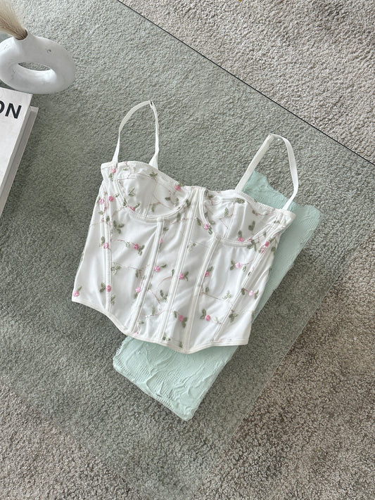 CORSET BLANCO COPAS BORDADO FLORES
