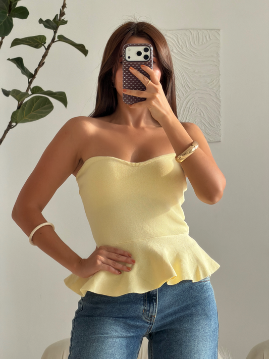 BLUSA TEJIDA PEPLUM AMARILLO PASTEL