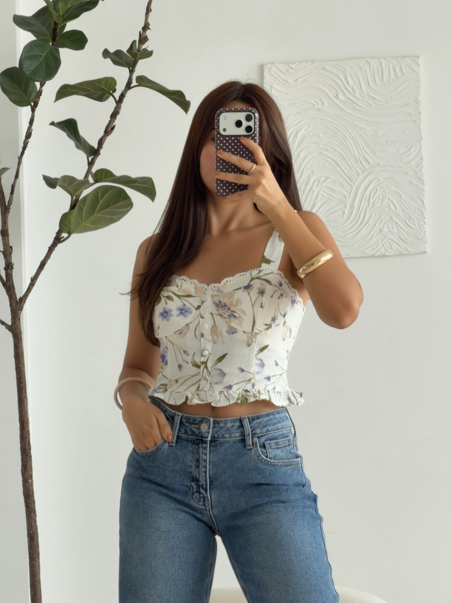 CROP TOP BOTONES FLORAL AZUL